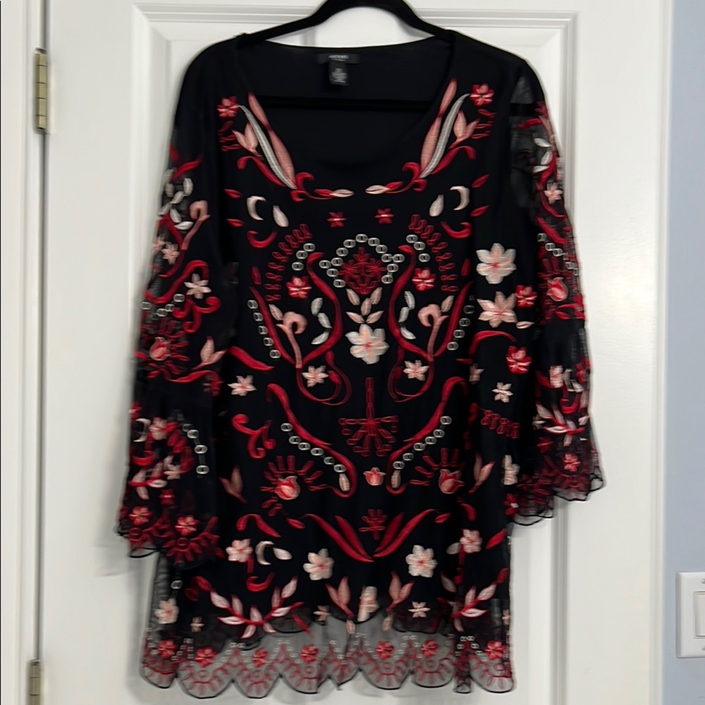 Alfani Black Floral Embroidered Blouse